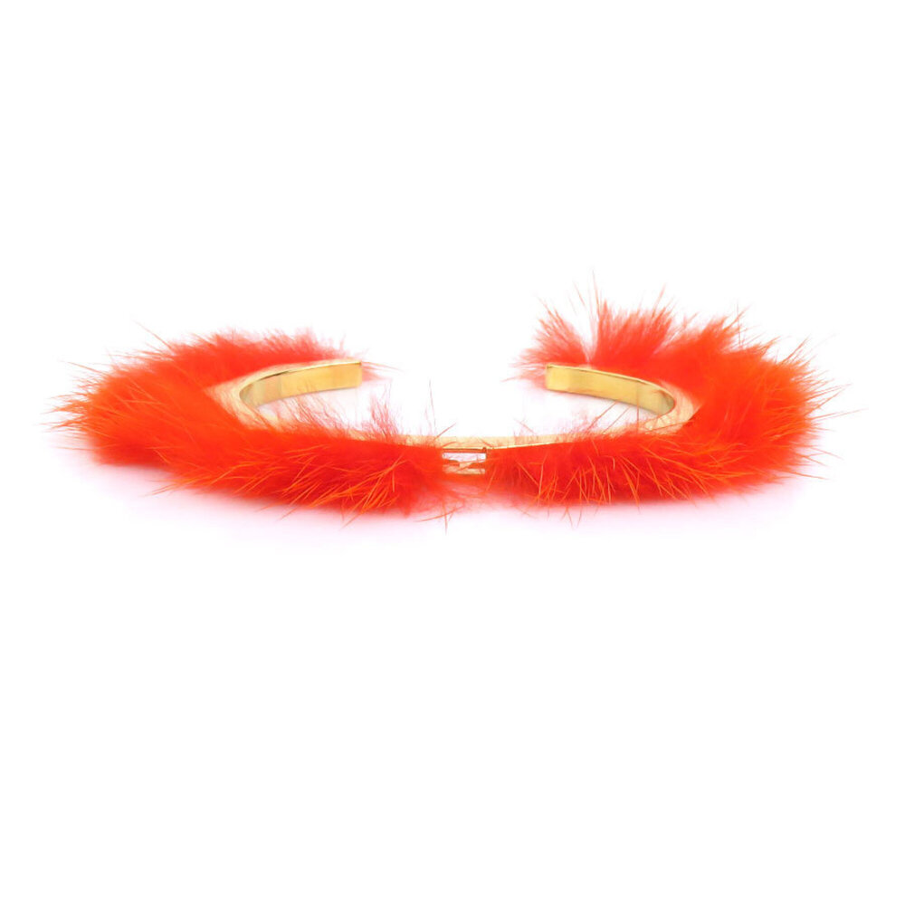 Fendi bangle, metal, fur, orange, gold, women's, h32471j